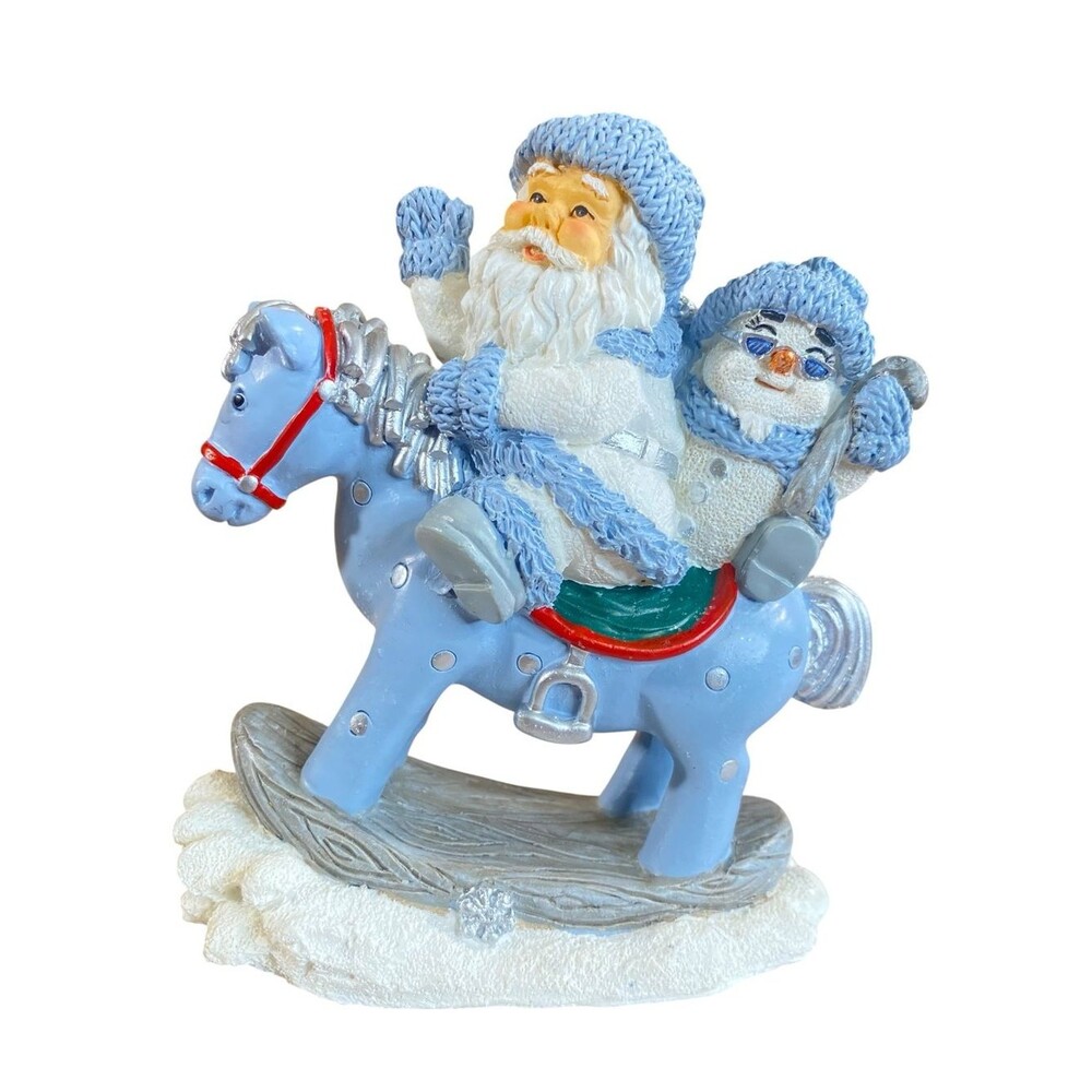 Snow Buddies Santa Rocking Horse Holiday Whimsy Christmas Decor Ceramic Figurine